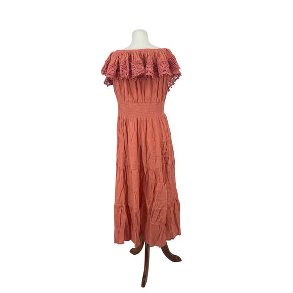 CW Classics Cotton Off The Shoulder Ruffle Coral Maxi Dress Size XL Beachy Boho - Picture 2 of 5